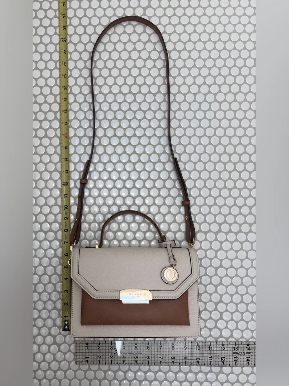 Ted Baker London Riley 2 tone Cream Brown Top-Handle Satchel Crossbody
